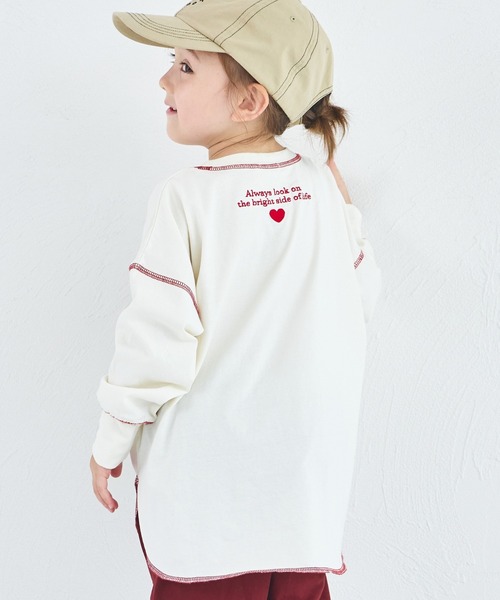 pairmanon(ペアマノン)の「【綿100%】ユニセックス 配色ステッチ ロング丈 長袖Tシャツ(Tシャツ/カットソー・キッズ・グリーン/ブルー/ライトピンク/ライトパープル/ピンク/ベージュ/ブラウン/ブラック/ネイビー/ホワイト・90/100/120/130/110/150/140)」の2枚目の写真