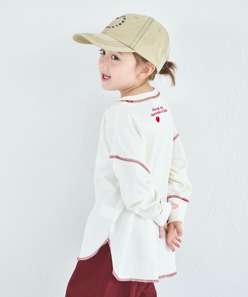 pairmanon(ペアマノン)の「【綿100%】ユニセックス 配色ステッチ ロング丈 長袖Tシャツ(Tシャツ/カットソー・キッズ・グリーン/ブルー/ライトピンク/ライトパープル/ピンク/ベージュ/ブラウン/ブラック/ネイビー/ホワイト・90/100/120/130/110/150/140)」の22枚目の写真