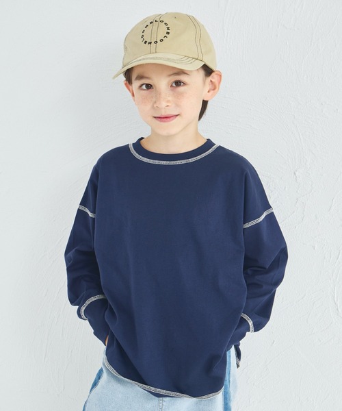 pairmanon(ペアマノン)の「【綿100%】ユニセックス 配色ステッチ ロング丈 長袖Tシャツ(Tシャツ/カットソー・キッズ・グリーン/ブルー/ライトピンク/ライトパープル/ピンク/ベージュ/ブラウン/ブラック/ネイビー/ホワイト・90/100/120/130/110/150/140)」の14枚目の写真