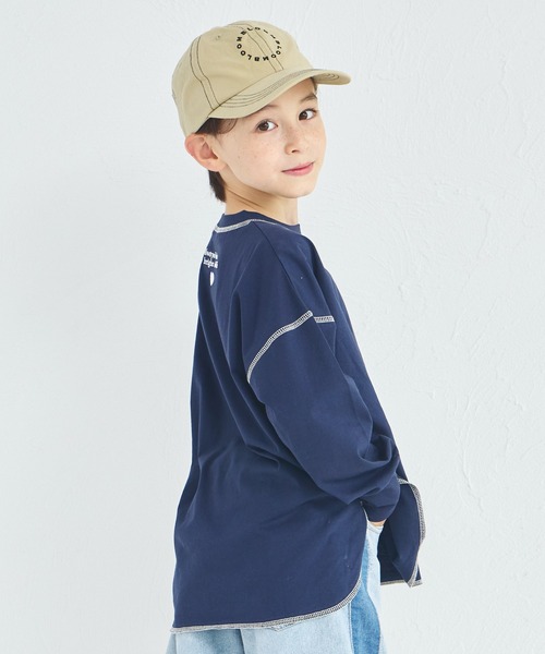 pairmanon(ペアマノン)の「【綿100%】ユニセックス 配色ステッチ ロング丈 長袖Tシャツ(Tシャツ/カットソー・キッズ・グリーン/ブルー/ライトピンク/ライトパープル/ピンク/ベージュ/ブラウン/ブラック/ネイビー/ホワイト・90/100/120/130/110/150/140)」の13枚目の写真