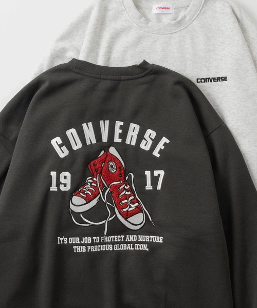 CONVERSE(コンバース)の「【CONVERSE/コンバース】チャックテイラーイラスト バックBIGサガラ刺繍デザイン ビッグシルエット クルーネックスウェット/トレーナー/3Type(スウェット・レディース・スミクロ/アッシュグレー/ヘザーグレー/チャコールグレー/ブラック/グレイッシュベージュ・M/L/XL)」の4枚目の写真
