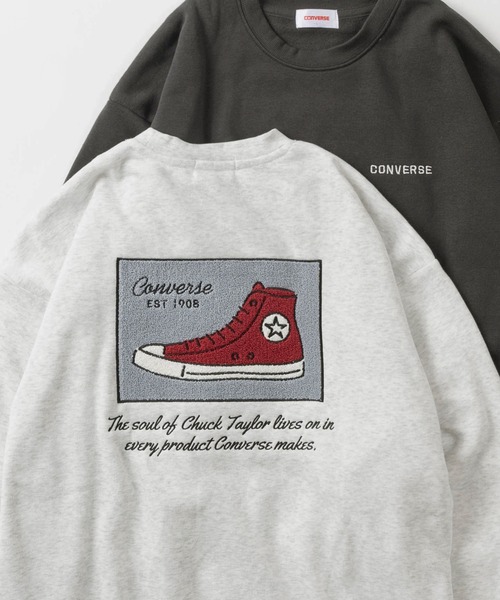 CONVERSE(コンバース)の「【CONVERSE/コンバース】チャックテイラーイラスト バックBIGサガラ刺繍デザイン ビッグシルエット クルーネックスウェット/トレーナー/3Type(スウェット・レディース・スミクロ/アッシュグレー/ヘザーグレー/チャコールグレー/ブラック/グレイッシュベージュ・M/L/XL)」の5枚目の写真