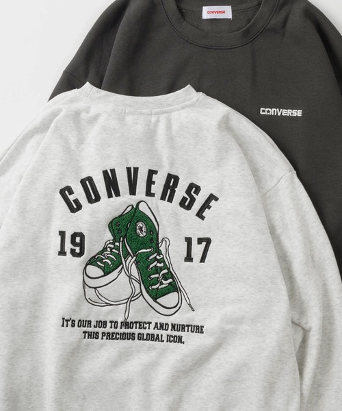 CONVERSE(コンバース)の「【CONVERSE/コンバース】チャックテイラーイラスト バックBIGサガラ刺繍デザイン ビッグシルエット クルーネックスウェット/トレーナー/3Type(スウェット・レディース・スミクロ/アッシュグレー/ヘザーグレー/チャコールグレー/ブラック/グレイッシュベージュ・M/L/XL)」の1枚目の写真