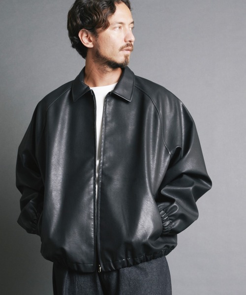 COMMON WARE(コモンウェアー)の「COMMONWARE:シンセティックレザー シングルライダース ジャケット(ライダースジャケット・メンズ・ブラック系その他/ブラック・L/M)」の1枚目の写真