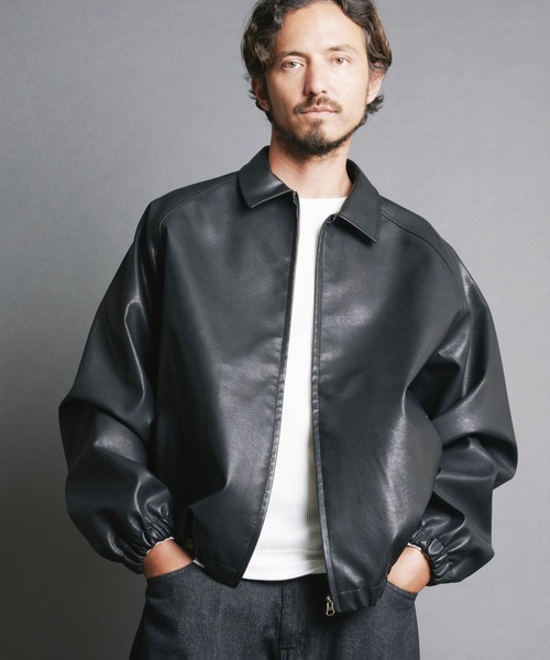 COMMON WARE(コモンウェアー)の「COMMONWARE:シンセティックレザー シングルライダース ジャケット(ライダースジャケット・メンズ・ブラック系その他/ブラック・L/M)」の3枚目の写真