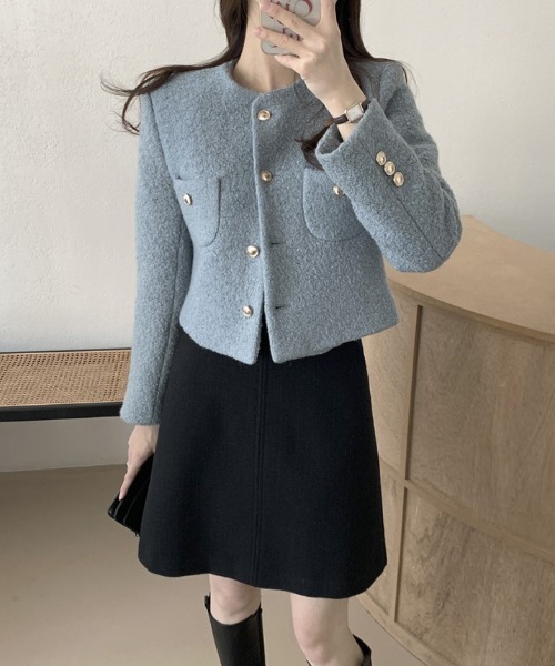 FREE STYLISTS(フリー スタイリスト)の「YUGA_YGMC ボタンツイードジャケット(テーラードジャケット・レディース・ブラック/ベビーピンク/オリーブ/ライトブルー/ホワイト・FREE)」の22枚目の写真