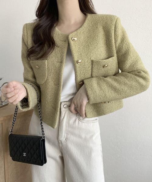 FREE STYLISTS(フリー スタイリスト)の「YUGA_YGMC ボタンツイードジャケット(テーラードジャケット・レディース・ブラック/ベビーピンク/オリーブ/ライトブルー/ホワイト・FREE)」の16枚目の写真