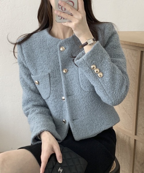 レザーボタンツイードジャケット Lydie+ ホワイト サイズ1 レザー