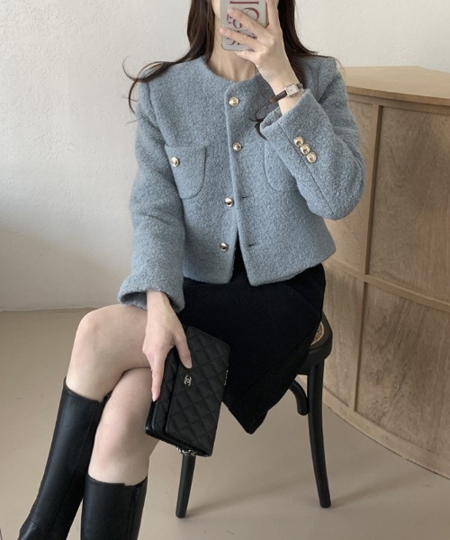 FREE STYLISTS(フリー スタイリスト)の「YUGA_YGMC ボタンツイードジャケット(テーラードジャケット・レディース・ブラック/ベビーピンク/オリーブ/ライトブルー/ホワイト・FREE)」の20枚目の写真