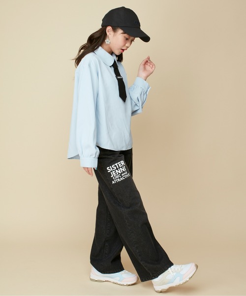 SISTER JENNI（SISTER JENNI）の「【ウエスト調整可】クラックロゴデニムワイドパンツ（デニムパンツ・キッズ・ブルー/ブラック・160cm/140cm/150cm/130cm）」の14枚目の写真