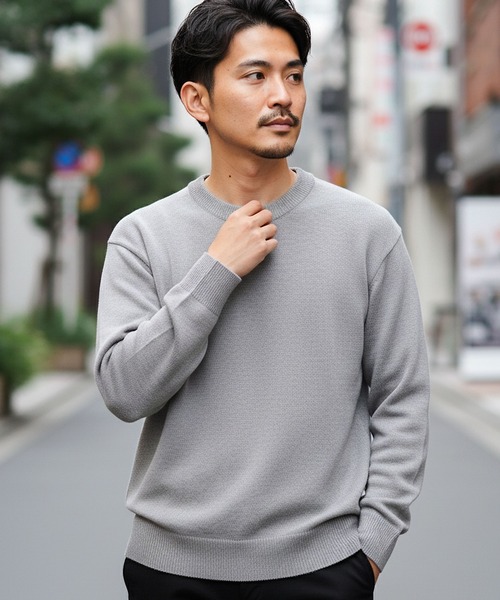 jiggys shop（ジギーズショップ）の「パウダータッチウォッシャブルハイゲージニットセーター（ニット/セーター・メンズ・ブルー/ホワイト/ブラック/ミックスグレー/カーキ/グレー系その他・SMALL/MEDIUM/LARGE/X-LARGE）」の3枚目の写真