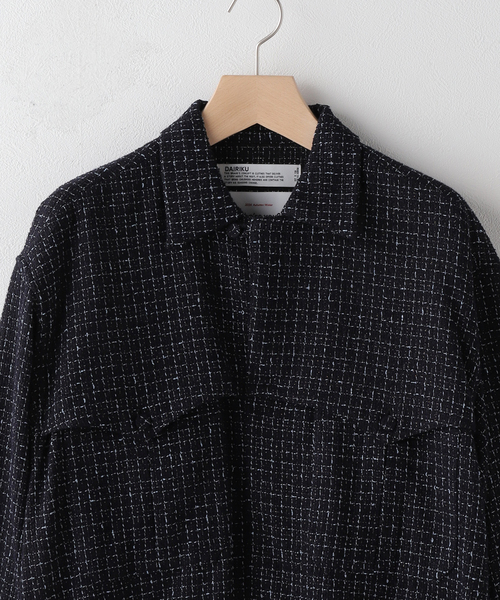 24aw ダイリク Tweed Mountain Rib Shirt 紺 金 M DAIRIKU / ダイリク】Tweed Mountain Rib Shirt（シャツ/ブラウス
