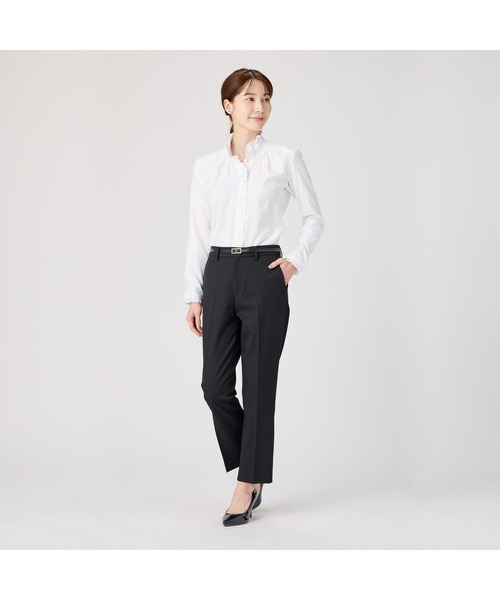 TOKYO SHIRTS(トウキョウシャツ)の「【吸水速乾】【COFREX】スタンドゴムシャーリング 長袖 レディースデザインシャツ(シャツ/ブラウス・レディース・ホワイト・S/M/L/LL/XL)」の2枚目の写真