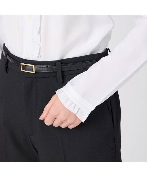 TOKYO SHIRTS(トウキョウシャツ)の「【吸水速乾】【COFREX】スタンドゴムシャーリング 長袖 レディースデザインシャツ(シャツ/ブラウス・レディース・ホワイト・S/M/L/LL/XL)」の4枚目の写真