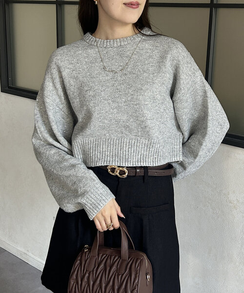 Thevon（ゼボン）の「スパンコールショートニット（ニット/セーター・レディース・ブラック/アイボリー/ライトグレー/イエロー・FREE）」の3枚目の写真