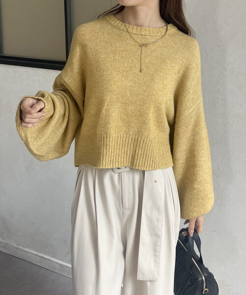Thevon（ゼボン）の「スパンコールショートニット（ニット/セーター・レディース・ブラック/アイボリー/ライトグレー/イエロー・FREE）」の8枚目の写真