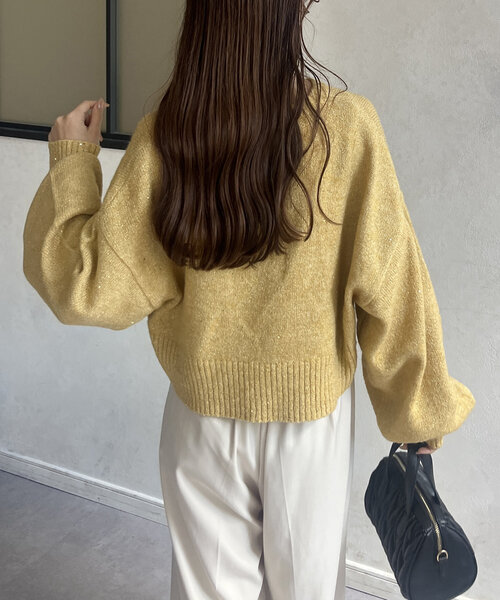 Thevon（ゼボン）の「スパンコールショートニット（ニット/セーター・レディース・ブラック/アイボリー/ライトグレー/イエロー・FREE）」の10枚目の写真