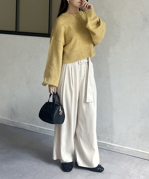 Thevon（ゼボン）の「スパンコールショートニット（ニット/セーター・レディース・ブラック/アイボリー/ライトグレー/イエロー・FREE）」の15枚目の写真