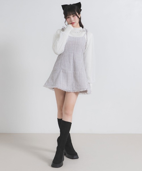 DearMyLoveRose(ディアマイラブローズ)の「ラメツイードキャミワンピース(ワンピース・レディース・ベビーピンク/ブラック/グレー/ブルー・MEDIUM/LARGE/LL/3L)」の12枚目の写真