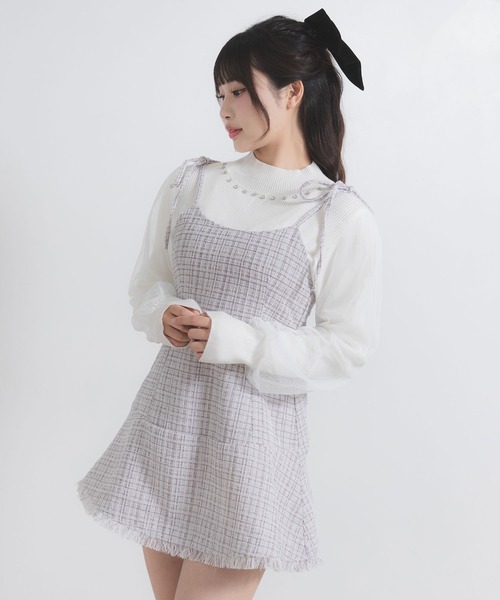 DearMyLoveRose(ディアマイラブローズ)の「ラメツイードキャミワンピース(ワンピース・レディース・ベビーピンク/ブラック/グレー/ブルー・MEDIUM/LARGE/LL/3L)」の15枚目の写真