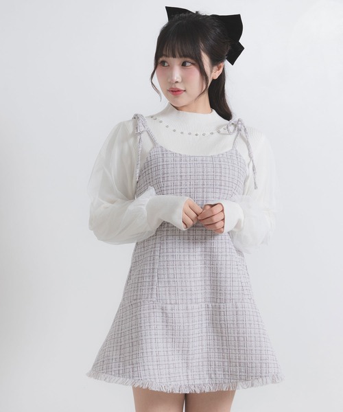 DearMyLoveRose(ディアマイラブローズ)の「ラメツイードキャミワンピース(ワンピース・レディース・ベビーピンク/ブラック/グレー/ブルー・MEDIUM/LARGE/LL/3L)」の16枚目の写真