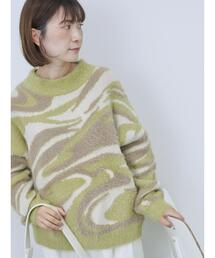 Samansa Mos2 blue | マーブル柄フェザーヤーンニットプルオーバー(ニット/セーター)