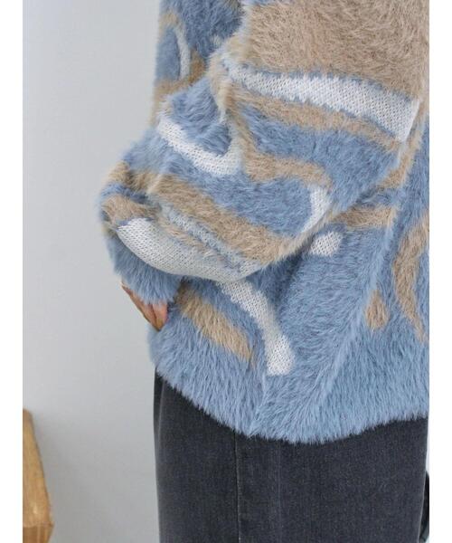 Samansa Mos2 blue（サマンサモスモスブルー）の「マーブル柄フェザーヤーンニットプルオーバー（ニット/セーター・レディース・グレー/ブルー/イエロー・F）」の20枚目の写真