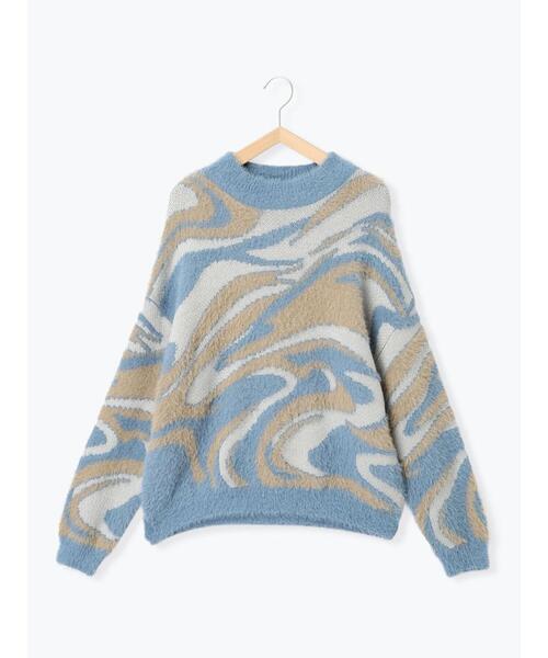 Samansa Mos2 blue（サマンサモスモスブルー）の「マーブル柄フェザーヤーンニットプルオーバー（ニット/セーター・レディース・グレー/ブルー/イエロー・F）」の11枚目の写真