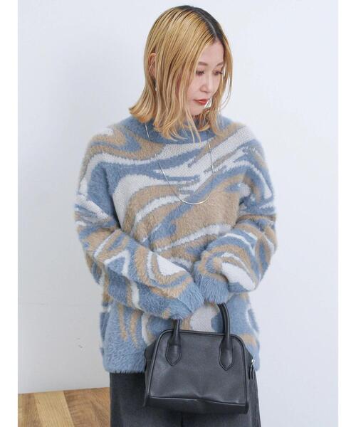 Samansa Mos2 blue（サマンサモスモスブルー）の「マーブル柄フェザーヤーンニットプルオーバー（ニット/セーター・レディース・グレー/ブルー/イエロー・F）」の10枚目の写真