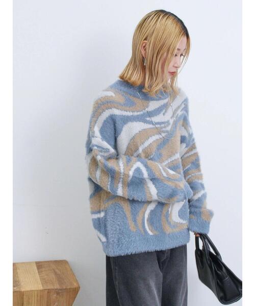 Samansa Mos2 blue（サマンサモスモスブルー）の「マーブル柄フェザーヤーンニットプルオーバー（ニット/セーター・レディース・グレー/ブルー/イエロー・F）」の9枚目の写真