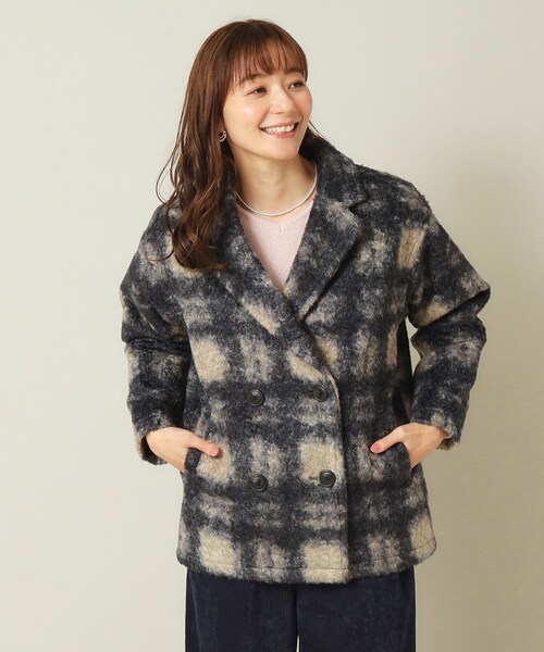 ITS'DEMO（イッツデモ）の「◆ブークレチェックコート（チェスターコート・レディース・アイボリー系1/ブラック系1・00）」の2枚目の写真