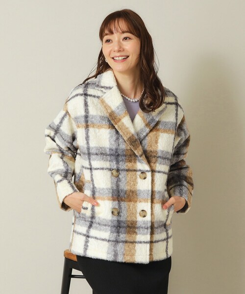 ITS'DEMO（イッツデモ）の「◆ブークレチェックコート（チェスターコート・レディース・アイボリー系1/ブラック系1・00）」の3枚目の写真
