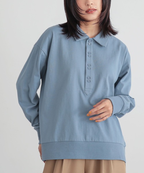 n'OrLABEL（ノアールレーベル）の「『ダブルボタンロングスリーブポロシャツ』（ポロシャツ・レディース・ブラック/ライトグレー/ブルー・2/1）」の5枚目の写真