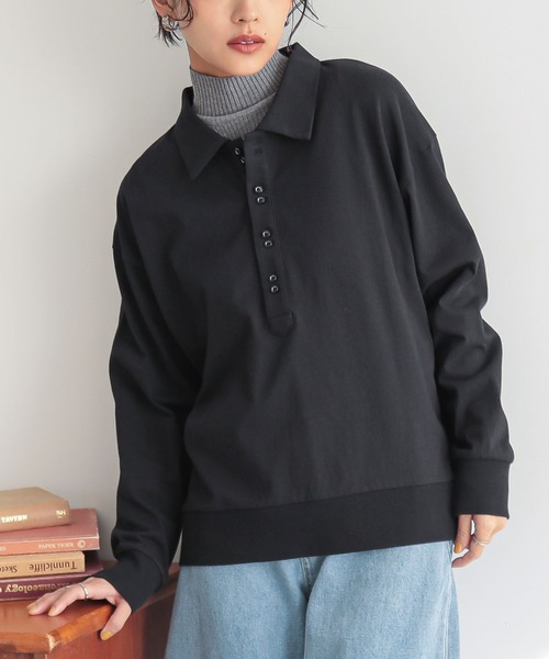 n'OrLABEL（ノアールレーベル）の「『ダブルボタンロングスリーブポロシャツ』（ポロシャツ・レディース・ブラック/ライトグレー/ブルー・2/1）」の4枚目の写真