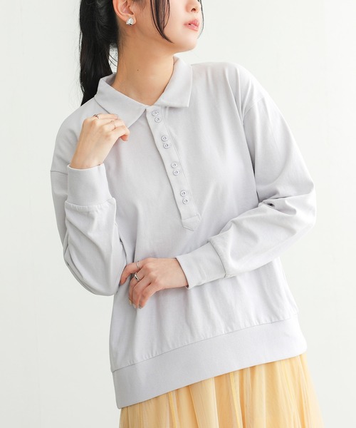 n'OrLABEL(ノアールレーベル)の「『ダブルボタンロングスリーブポロシャツ』(ポロシャツ・レディース・ブラック/ライトグレー/ブルー・2/1)」の6枚目の写真