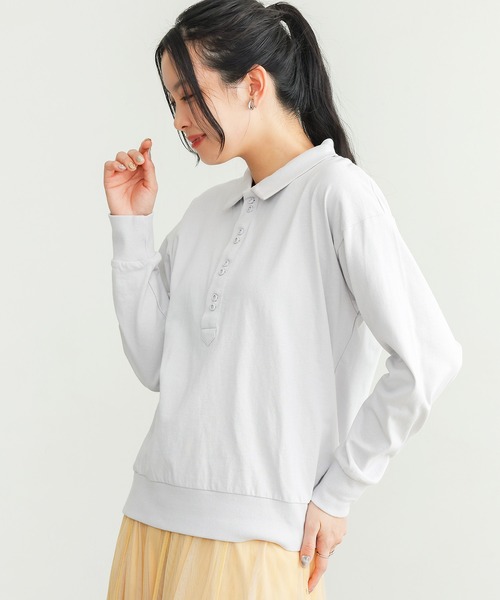 n'OrLABEL(ノアールレーベル)の「『ダブルボタンロングスリーブポロシャツ』(ポロシャツ・レディース・ブラック/ライトグレー/ブルー・2/1)」の7枚目の写真