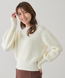 パール付きバルーンスリーブニット