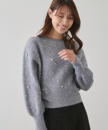 パール付きバルーンスリーブニット