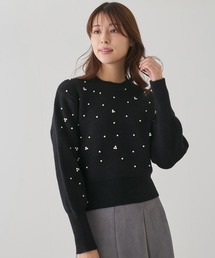 パール付きバルーンスリーブニット