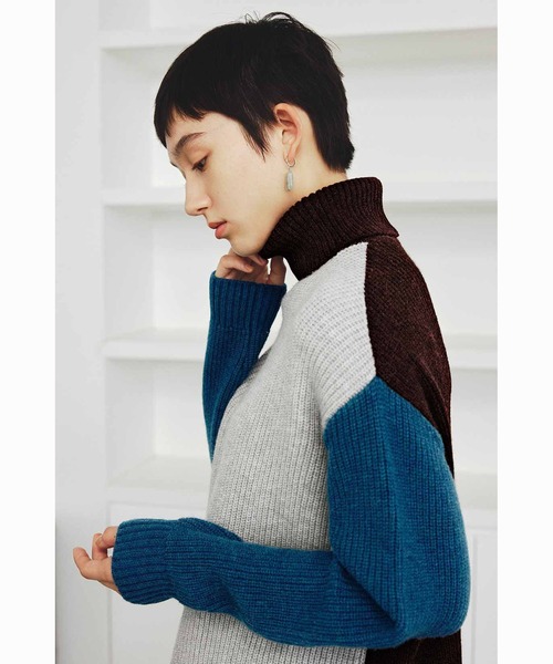 MEDE19F(メデジュウキュウ)の「MEDE19F ハイネックのトライカラーニット(ニット/セーター・レディース・グレー系その他/ベージュ系その他・M/L/LL)」の15枚目の写真