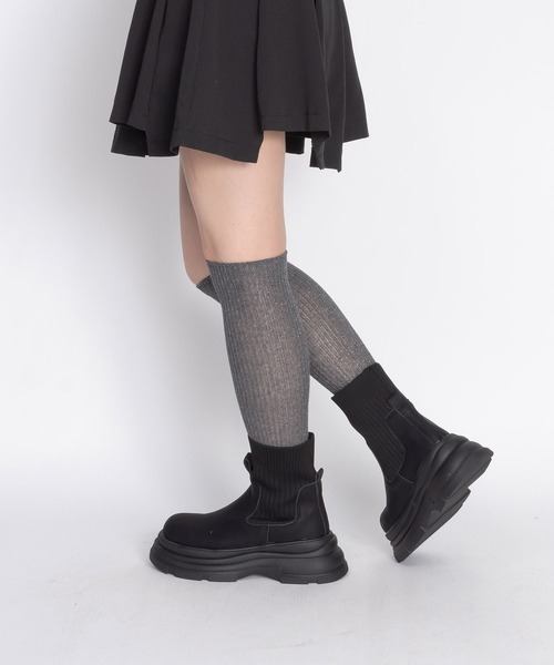 セール】ニットドッキング 厚底 ショートブーツ / ソックスブーツ