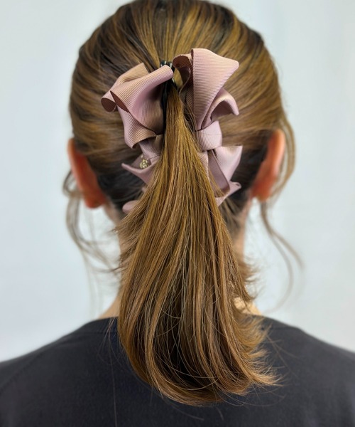 グログラン立体リボンバナナクリップ（バレッタ/ヘアクリップ