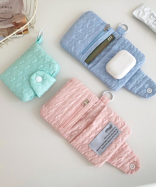 韓国風キルティング淡色カードケース/ミニウォレット（カードケース