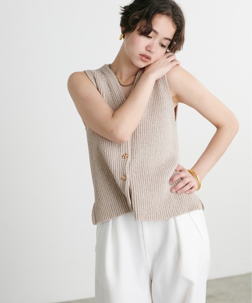 LARUTA（ラルータ）の「【LARUTA】V開きテープヤーンニットベスト