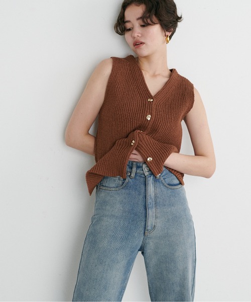 LARUTA（ラルータ）の「【LARUTA】V開きテープヤーンニットベスト