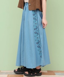 チチカカ | Rico ライトデニムペイズリー刺繍スカート(デニムスカート)