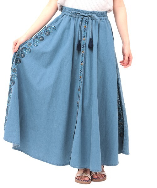 チチカカ(チチカカ)の「Rico ライトデニムペイズリー刺繍スカート(デニムスカート・レディース・ブルー/インディゴブルー・FREE)」の19枚目の写真