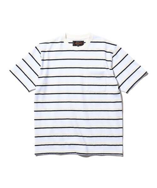 BEAMS PLUS（ビームスプラス）の「ストライプ ポケット Tシャツ（Tシャツ/カットソー・メンズ・ホワイト/オレンジ/ネイビー・SMALL/X-LARGE/MEDIUM/LARGE）」の4枚目の写真