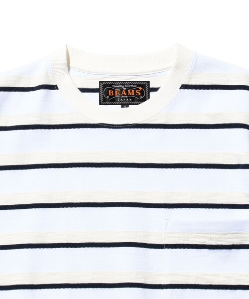 BEAMS PLUS（ビームスプラス）の「ストライプ ポケット Tシャツ（Tシャツ/カットソー・メンズ・ホワイト/オレンジ/ネイビー・SMALL/X-LARGE/MEDIUM/LARGE）」の5枚目の写真
