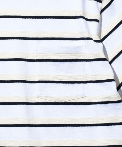 BEAMS PLUS（ビームスプラス）の「ストライプ ポケット Tシャツ（Tシャツ/カットソー・メンズ・ホワイト/オレンジ/ネイビー・SMALL/X-LARGE/MEDIUM/LARGE）」の6枚目の写真